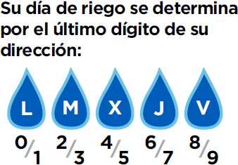 Su dia de riego se determina por el ultimp digito de su direccion