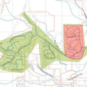 map of Boerne Stage Road & Toutant Beauregard boil water notice area