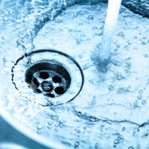 Kitchen sink with running water